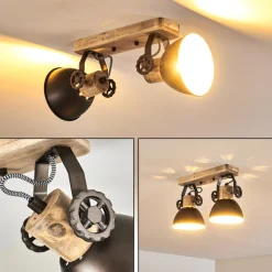 Plafonnier Orny Anthracite, Bois Clair, 2 Lumieres