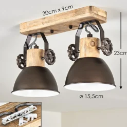Plafonnier Orny Anthracite, Bois Clair, 2 Lumieres