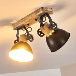 Plafonnier Orny Anthracite, Bois Clair, 2 Lumieres