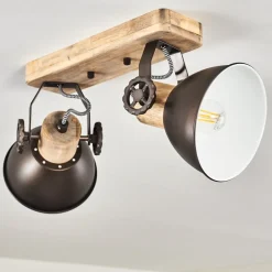 Plafonnier Orny Anthracite, Bois Clair, 2 Lumieres