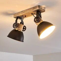 Plafonnier Orny Anthracite, Bois Clair, 2 Lumieres