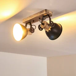 Plafonnier Orny Anthracite, Bois Clair, 2 Lumieres