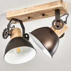 Plafonnier Orny Anthracite, Bois Clair, 2 Lumieres