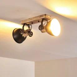 Plafonnier Orny Anthracite, Bois Clair, 2 Lumieres