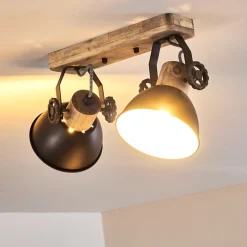 Plafonnier Orny Anthracite, Bois Clair, 2 Lumieres