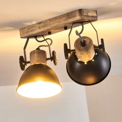 Plafonnier Orny Anthracite, Bois Clair, 2 Lumieres
