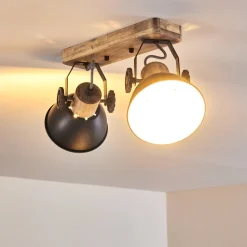 Plafonnier Orny Anthracite, Bois Clair, 2 Lumieres