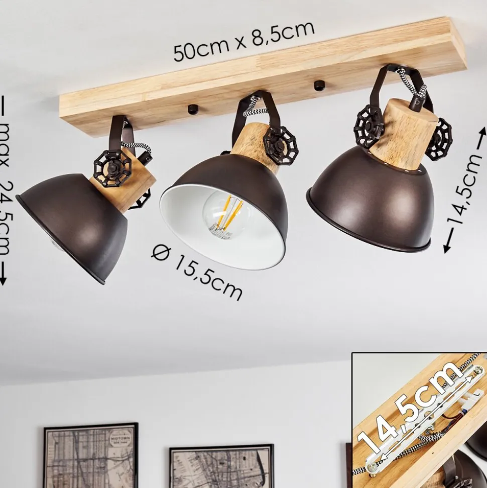 Plafonnier Orny Anthracite, Bois Clair, 3 Lumieres