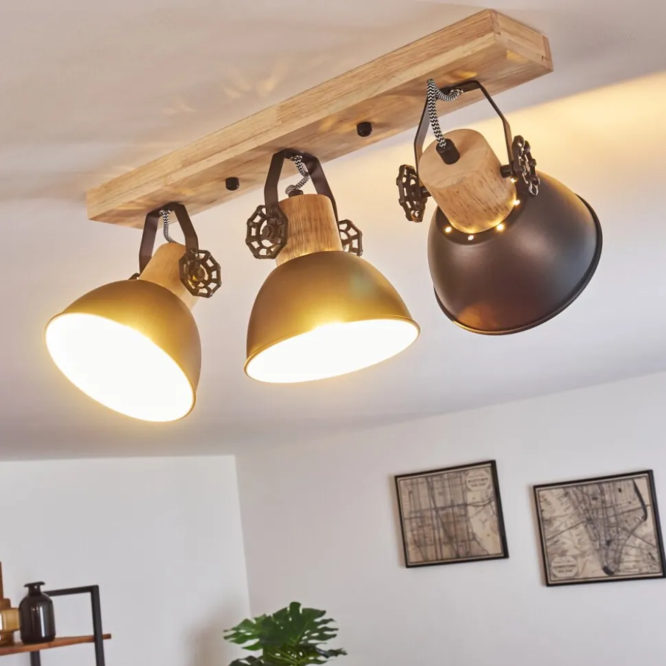 Plafonnier Orny Anthracite, Bois Clair, 3 Lumieres