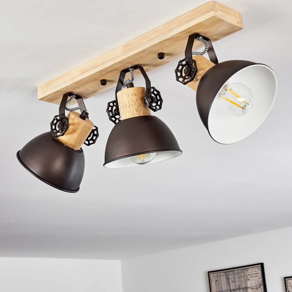 Plafonnier Orny Anthracite, Bois Clair, 3 Lumieres