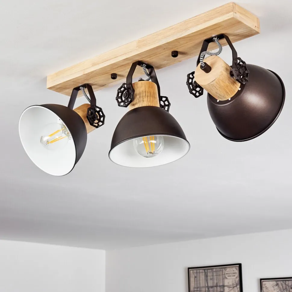 Plafonnier Orny Anthracite, Bois Clair, 3 Lumieres