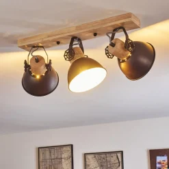 Plafonnier Orny Anthracite, Bois Clair, 3 Lumieres