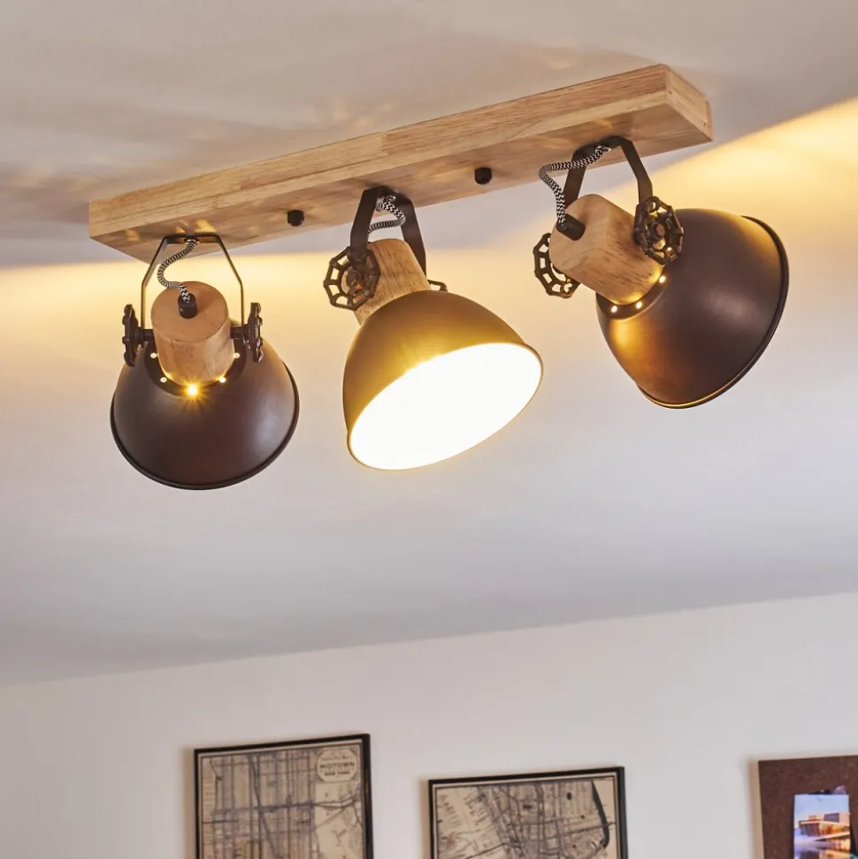 Plafonnier Orny Anthracite, Bois Clair, 3 Lumieres