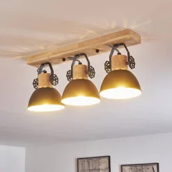 Plafonnier Orny Anthracite, Bois Clair, 3 Lumieres