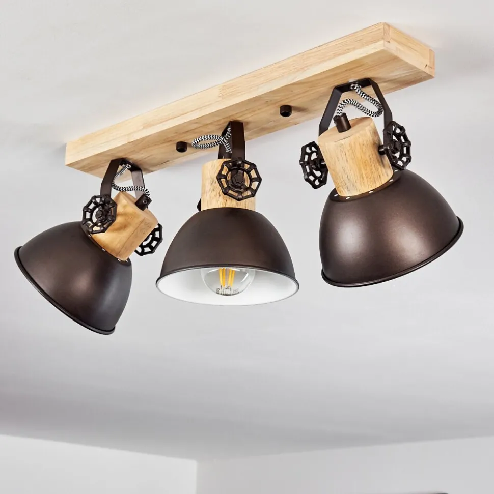 Plafonnier Orny Anthracite, Bois Clair, 3 Lumieres