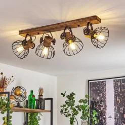 Plafonnier Orny Bois Fonce, Noir, 4 Lumieres