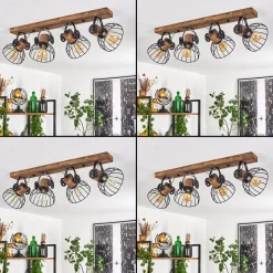 Plafonnier Orny Bois Fonce, Noir, 4 Lumieres
