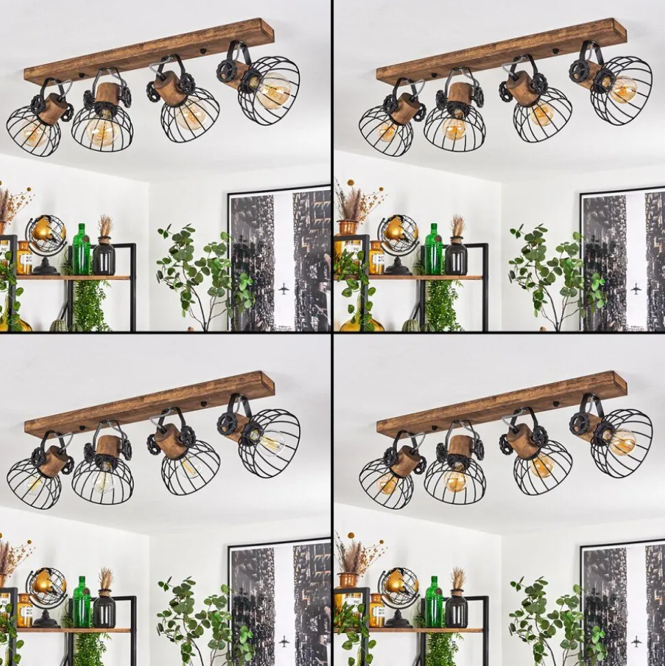 Plafonnier Orny Bois Fonce, Noir, 4 Lumieres