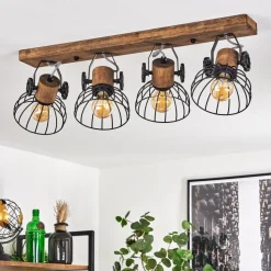 Plafonnier Orny Bois Fonce, Noir, 4 Lumieres