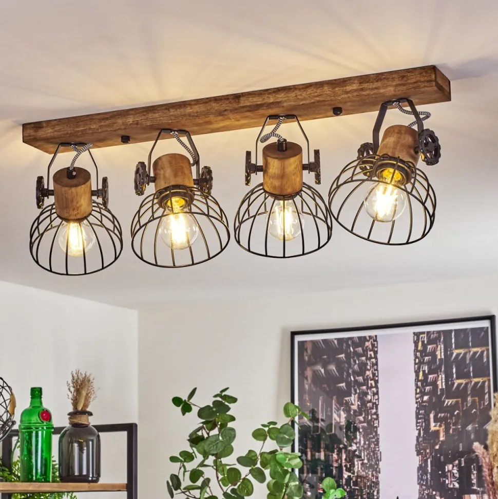 Plafonnier Orny Bois Fonce, Noir, 4 Lumieres
