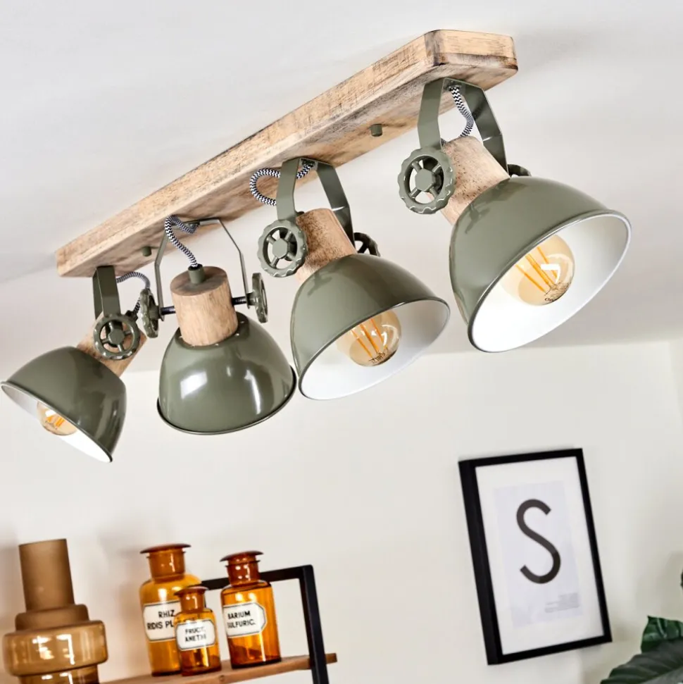 Plafonnier Orny Vert, Bois Clair, 4 Lumieres