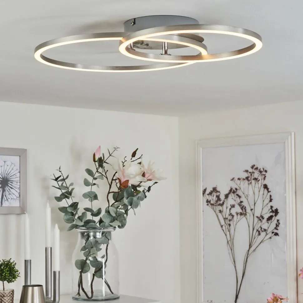 Plafonnier Ovasta Led Nickel Mat, 1 Lumiere, Telecommandes