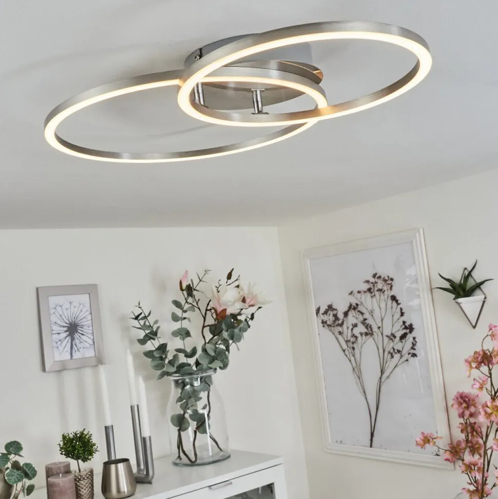 Plafonnier Ovasta Led Nickel Mat, 1 Lumiere, Telecommandes