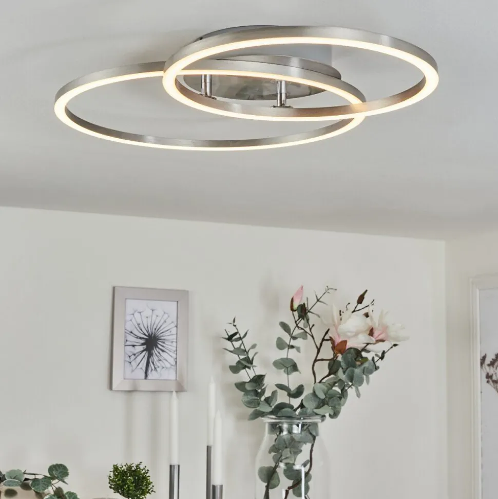 Plafonnier Ovasta Led Nickel Mat, 1 Lumiere, Telecommandes