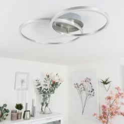 Plafonnier Ovasta Led Nickel Mat, 1 Lumiere, Telecommandes
