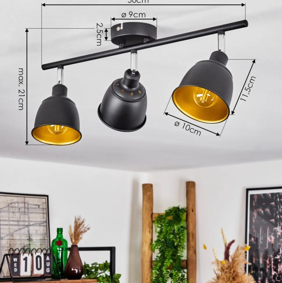 Plafonnier Pistrino Chrome, Noir, 3 Lumieres