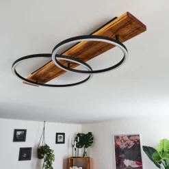 Plafonnier Pompu Led Bois Fonce, Noir, 2 Lumieres