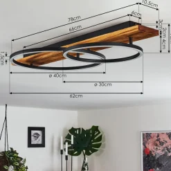 Plafonnier Pompu Led Bois Fonce, Noir, 2 Lumieres