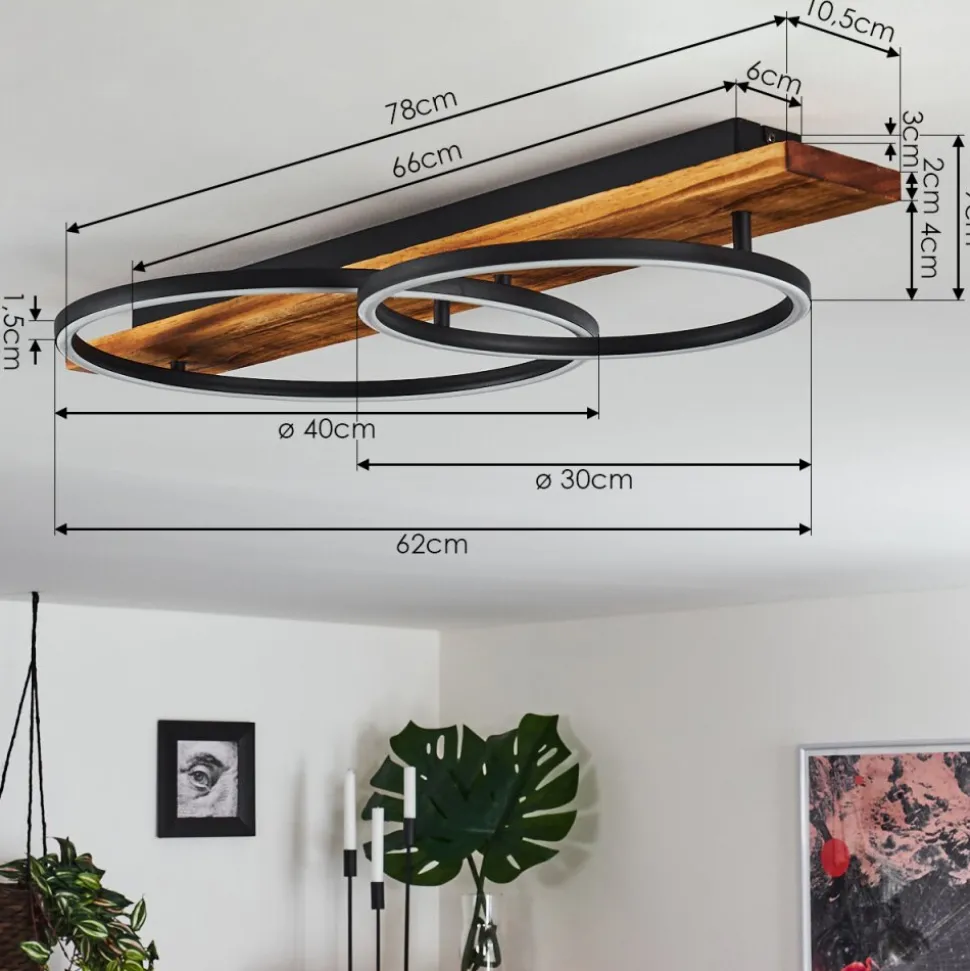Plafonnier Pompu Led Bois Fonce, Noir, 2 Lumieres