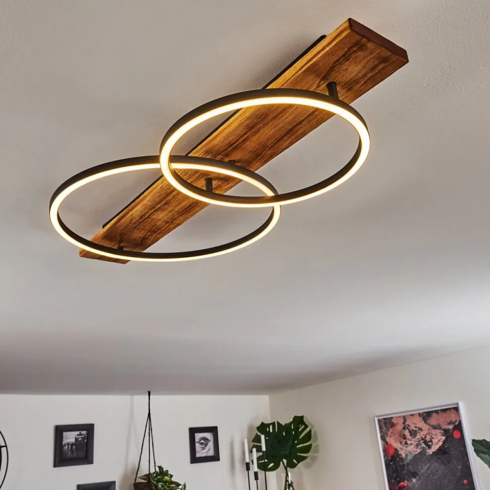Plafonnier Pompu Led Bois Fonce, Noir, 2 Lumieres