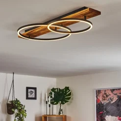 Plafonnier Pompu Led Bois Fonce, Noir, 2 Lumieres