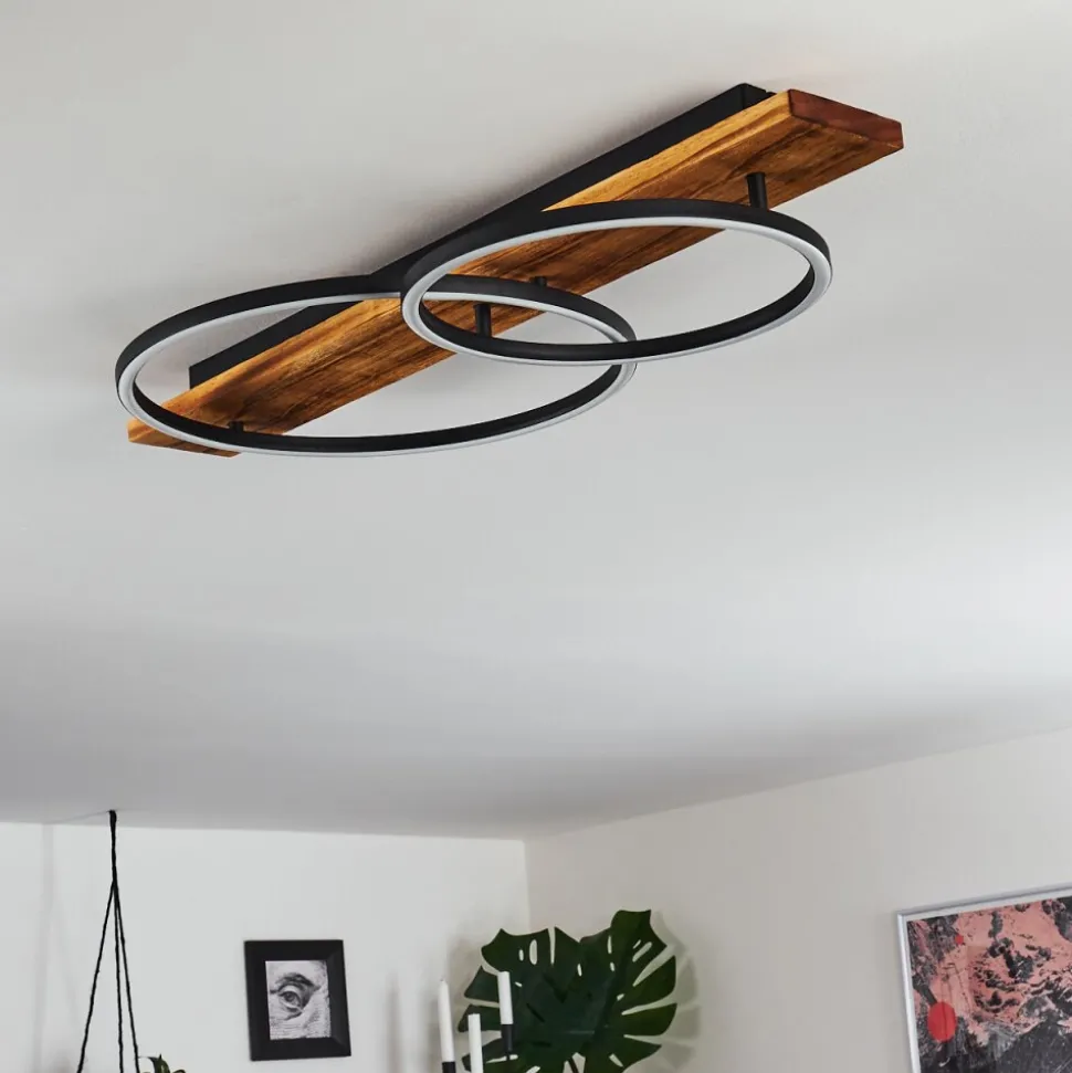 Plafonnier Pompu Led Bois Fonce, Noir, 2 Lumieres