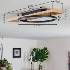 Plafonnier Pompu Led Bois Clair, Noir, 1 Lumiere