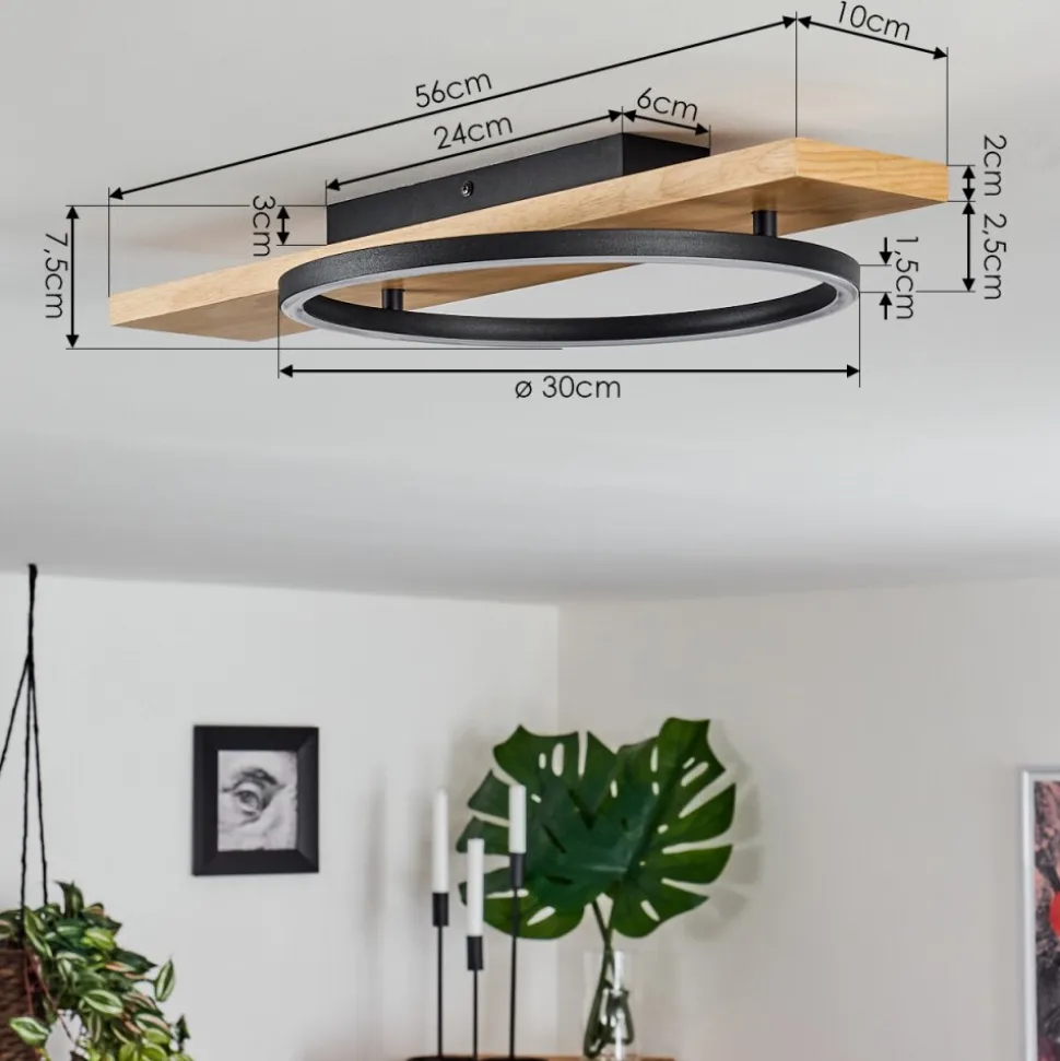 Plafonnier Pompu Led Bois Clair, Noir, 1 Lumiere