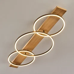 Plafonnier Pompu Led Bois Clair, Noir, 3 Lumieres