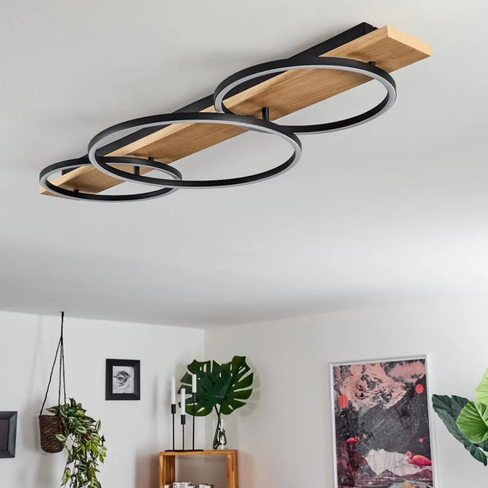 Plafonnier Pompu Led Bois Clair, Noir, 3 Lumieres