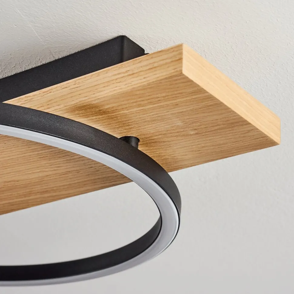 Plafonnier Pompu Led Bois Clair, Noir, 3 Lumieres