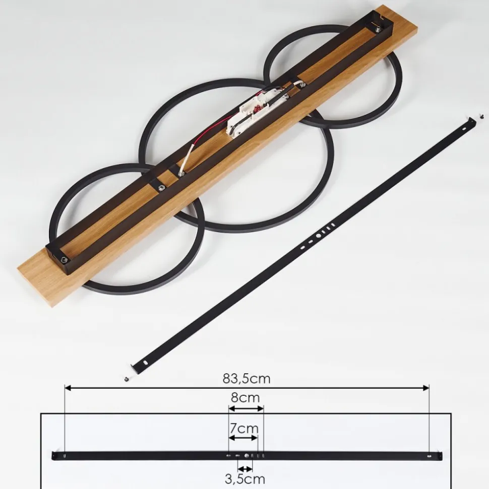 Plafonnier Pompu Led Bois Clair, Noir, 3 Lumieres