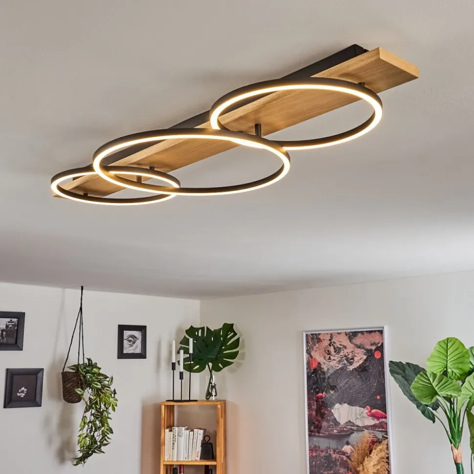 Plafonnier Pompu Led Bois Clair, Noir, 3 Lumieres