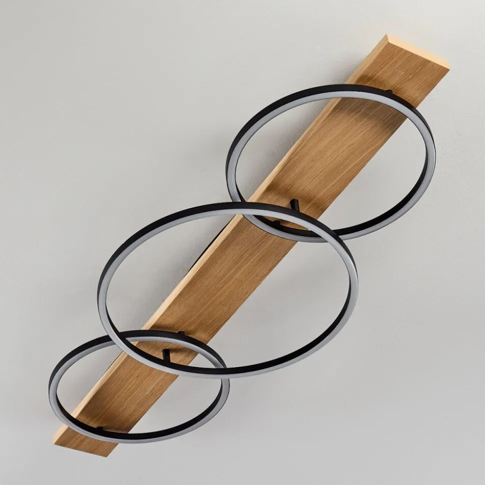 Plafonnier Pompu Led Bois Clair, Noir, 3 Lumieres