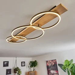 Plafonnier Pompu Led Bois Clair, Noir, 3 Lumieres