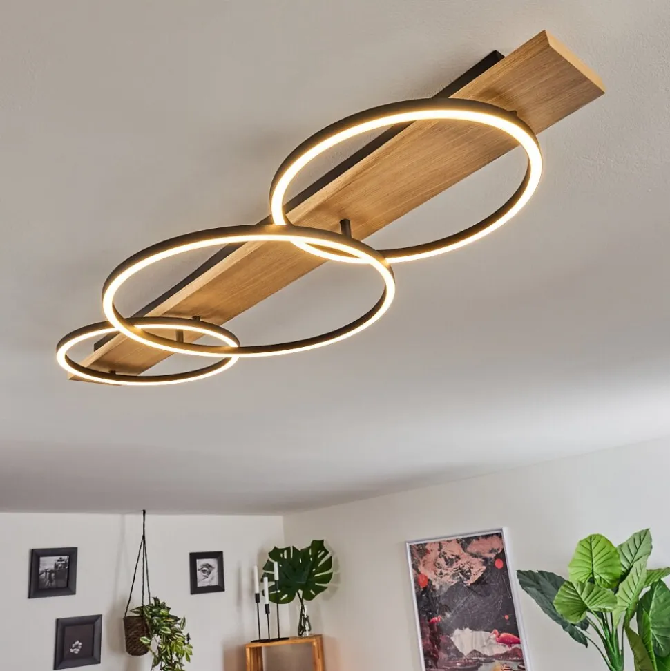 Plafonnier Pompu Led Bois Clair, Noir, 3 Lumieres