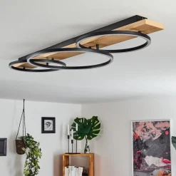 Plafonnier Pompu Led Bois Clair, Noir, 3 Lumieres