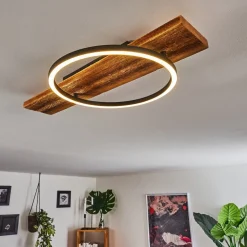 Plafonnier Pompu Led Bois Fonce, Noir, 1 Lumiere