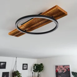 Plafonnier Pompu Led Bois Fonce, Noir, 1 Lumiere