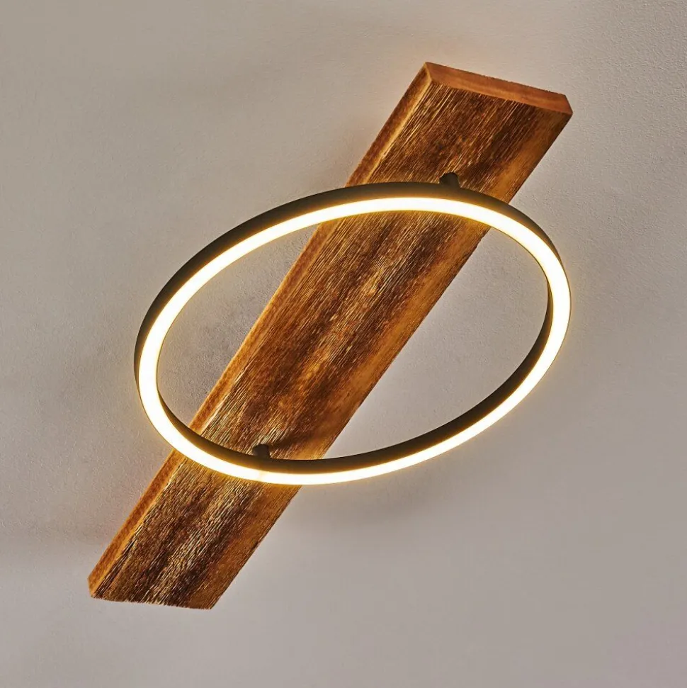 Plafonnier Pompu Led Bois Fonce, Noir, 1 Lumiere